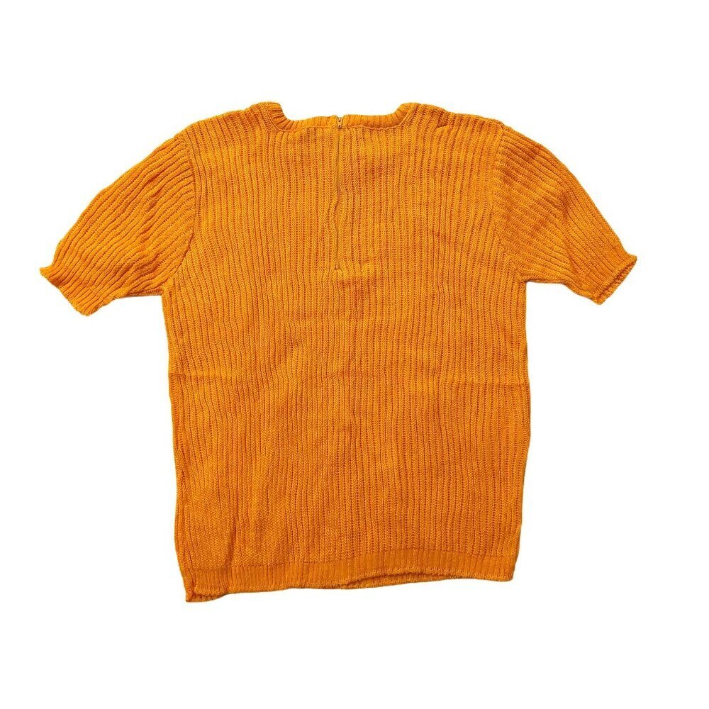 Pure Vintage 1940s-1950s Bright Orange Ribbed Short Sleeve Square Neck Sweater - Picture 7 of 9